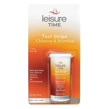 Leisure Time® Chlorine & Bromine Test Strips – 4‑in‑1 Spa Water Test Kit (50 Strips)